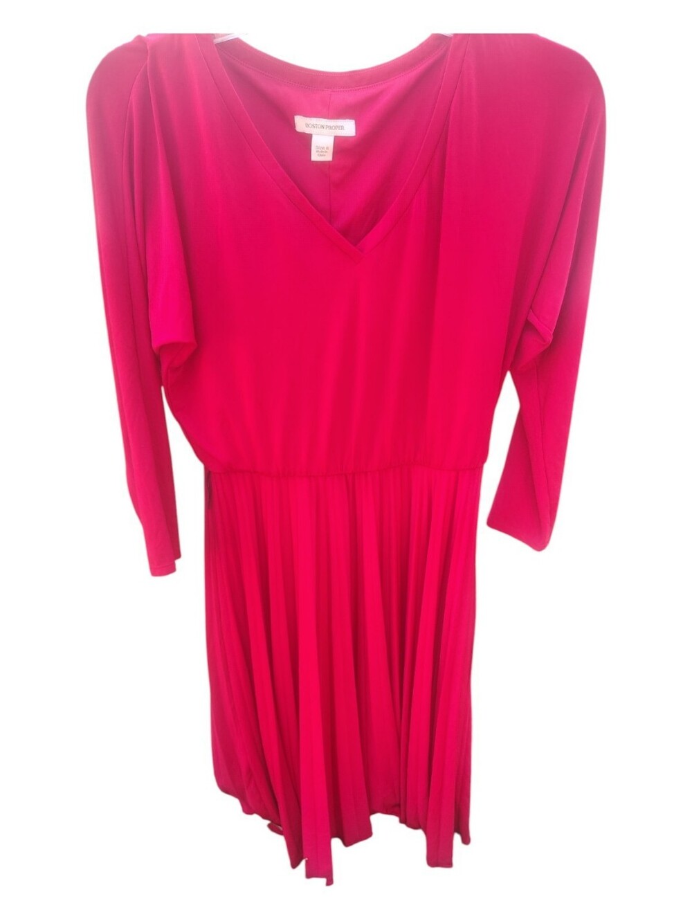 Boston Proper Pink V-Neck Pleated Waist Dress Size 6